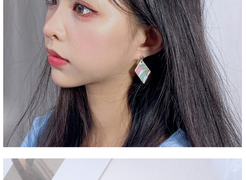 Fashion Color Mixing Geometric Contrast Stitching Oil Drop Hollow Alloy Earrings,Drop Earrings