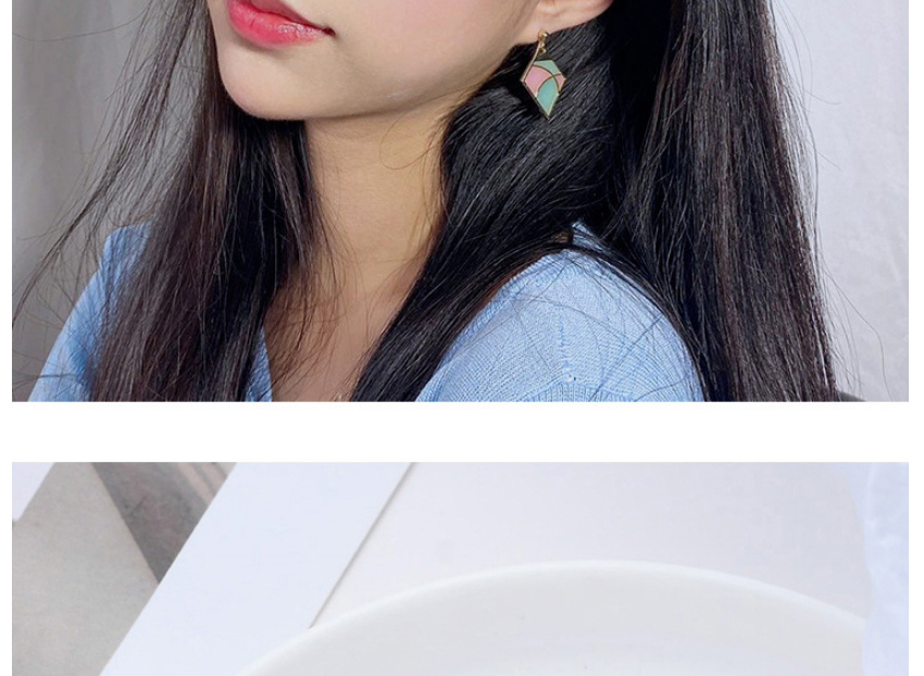 Fashion Color Mixing Geometric Contrast Stitching Oil Drop Hollow Alloy Earrings,Drop Earrings