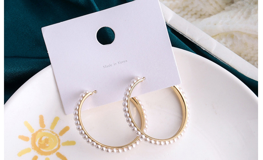 Fashion Winding White Pearl Circle Alloy Earrings,Hoop Earrings