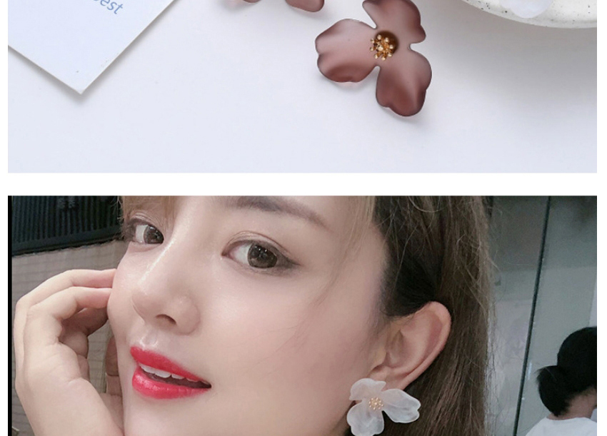 Fashion Coffee Color Acrylic Flower Alloy Earrings,Stud Earrings