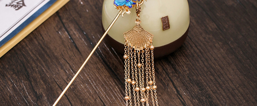 Fashion Blue Dripping Flower Pearl Resin Alloy Fringed Hairpin,Hairpins