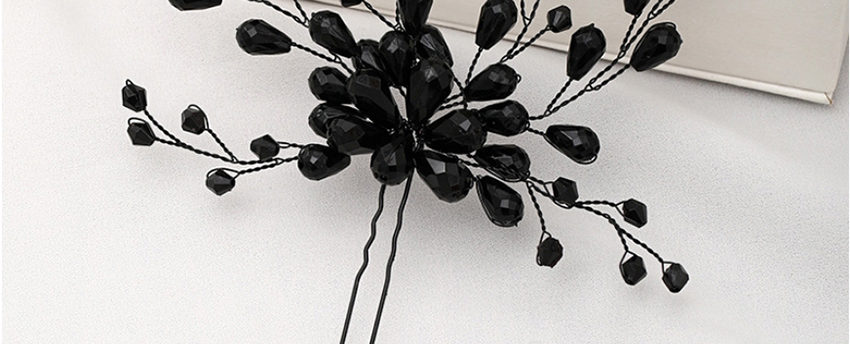 Fashion Black Handmade Resin Flower Branch U-shaped Hairpin,Hairpins