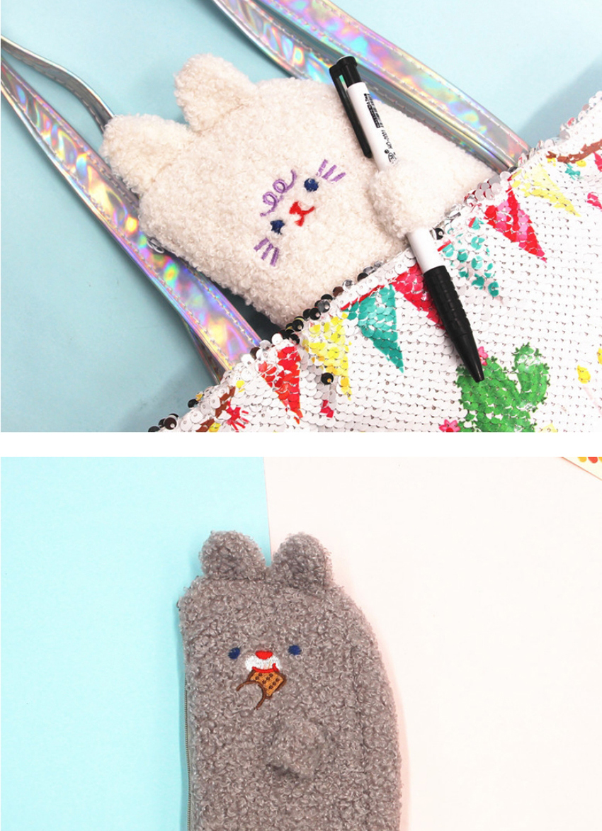 Fashion White Teddy Cashmere Bear Embroidered Pencil Case,Pencil Case/Paper Bags