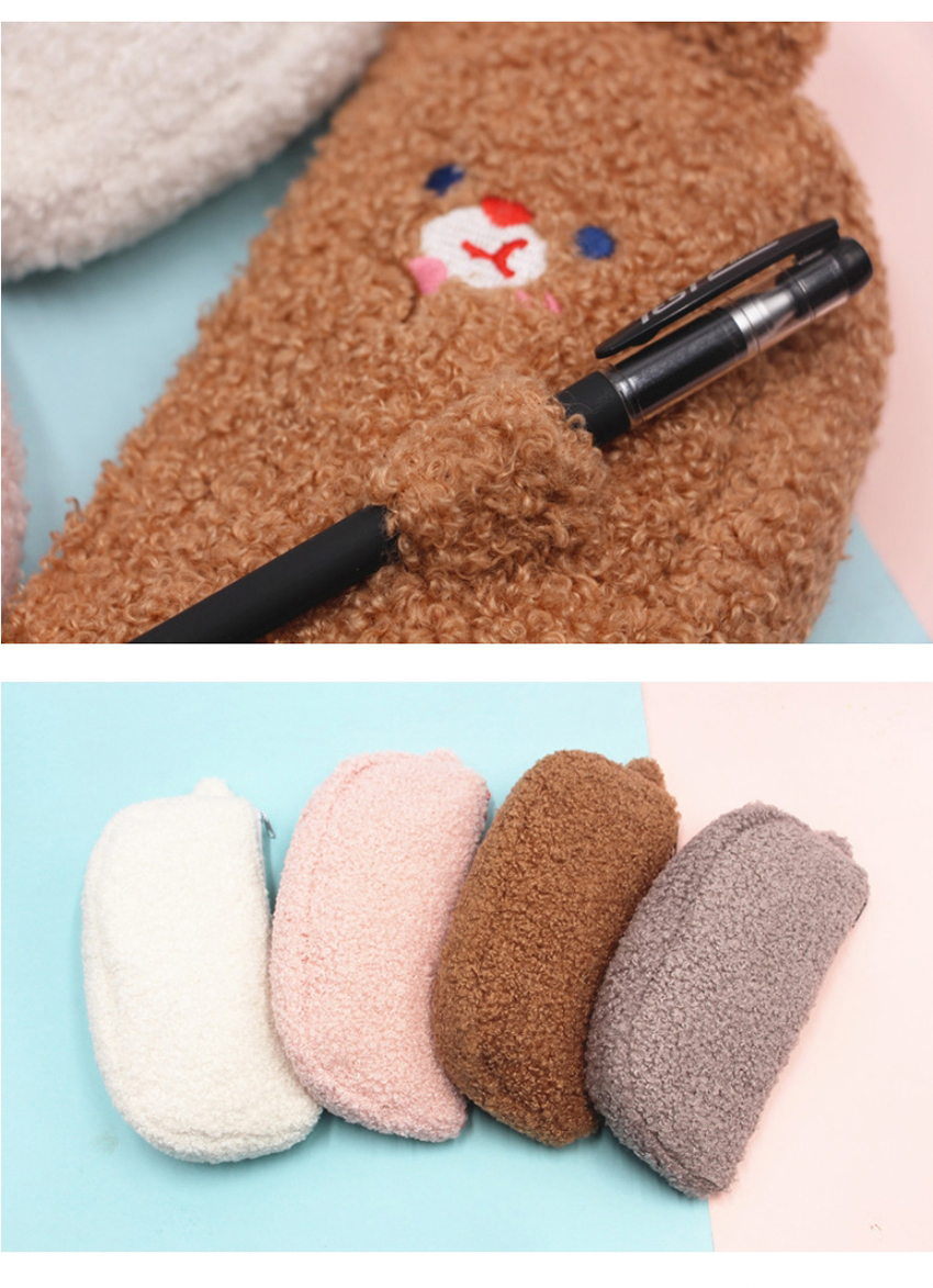 Fashion Gray Teddy Cashmere Bear Embroidered Pencil Case,Pencil Case/Paper Bags