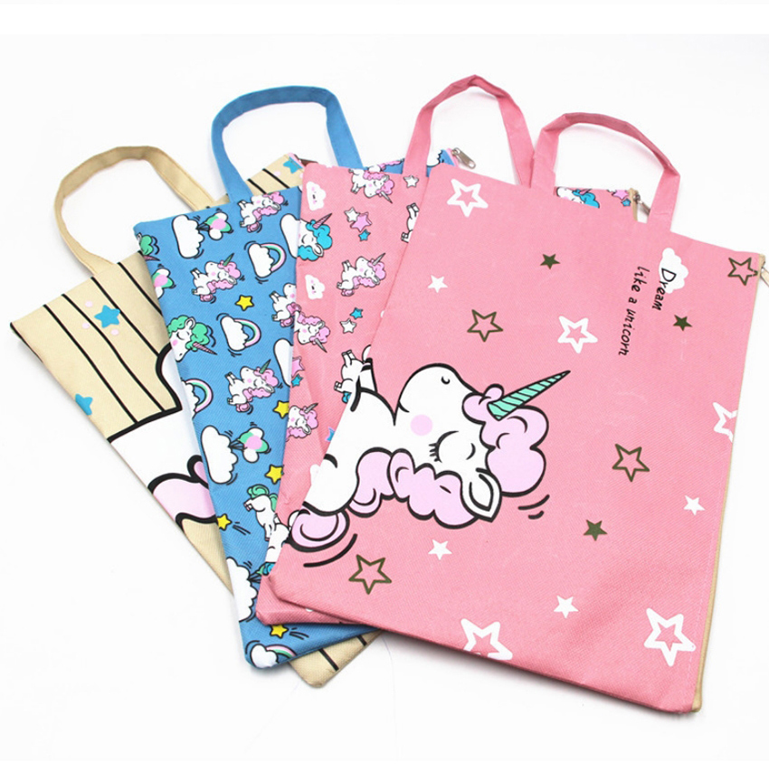 Fashion Pink Unicorns Canvas Unicorn Printed Waterproof Tote Bag,Home storage