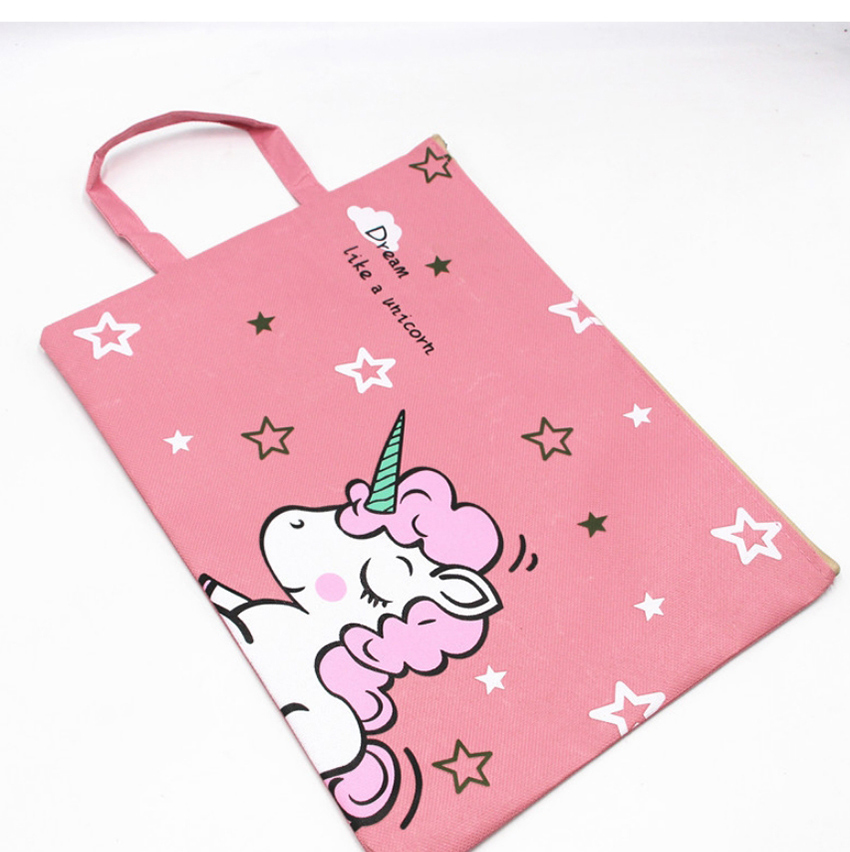 Fashion Beige Unicorn Canvas Unicorn Printed Waterproof Tote Bag,Home storage