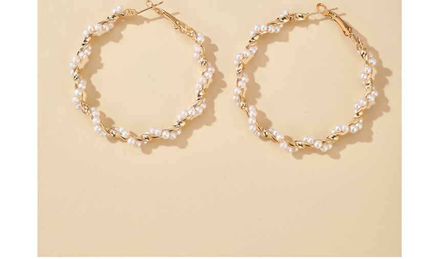 Fashion White Spiral Pearl Braided Earrings,Hoop Earrings