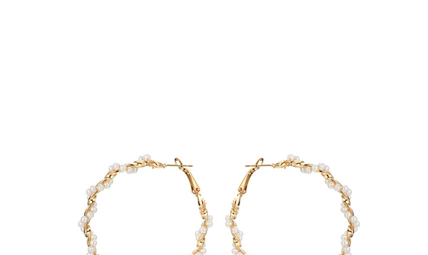 Fashion Golden Spiral Pearl Geometric Round Alloy Earrings,Hoop Earrings