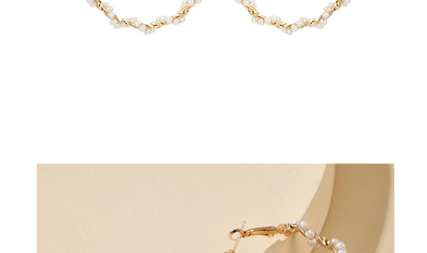Fashion White Spiral Pearl Braided Earrings,Hoop Earrings