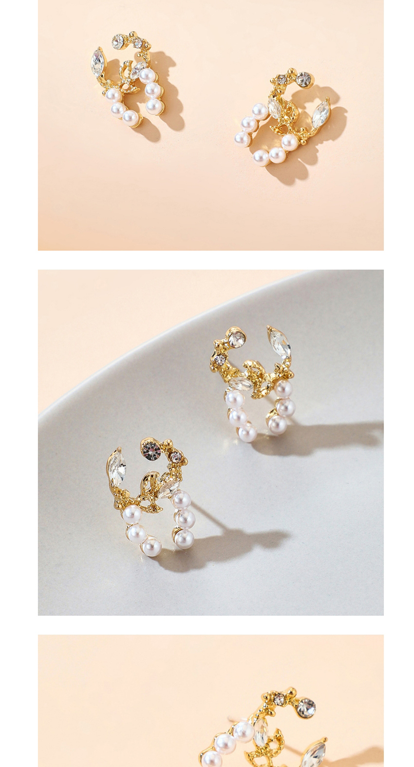 Fashion Pentagram Moon Asymmetrical Star Moon Elk Bow Pearl Earrings,Stud Earrings