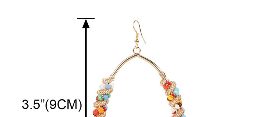 Fashion Oval Color-contrasting Geometric Winding Rice Bead Braided Alloy Earrings,Drop Earrings