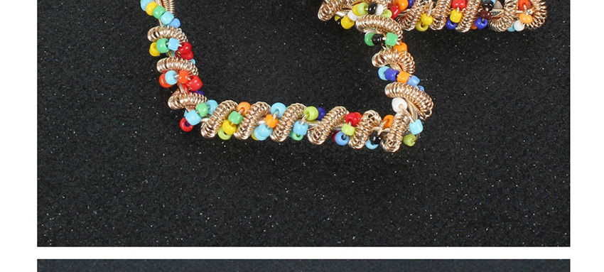 Fashion Diamond Color-contrasting Geometric Winding Rice Bead Braided Alloy Earrings,Drop Earrings