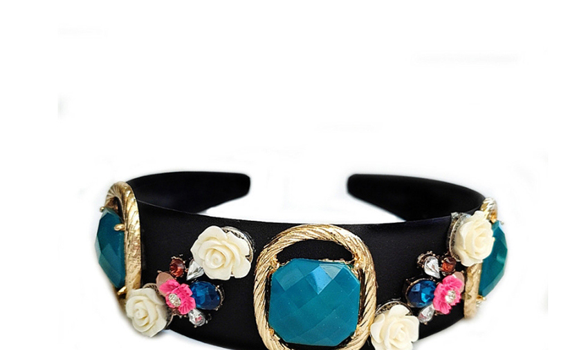 Fashion Black Diamond-shaped Resin Flower Alloy Geometric Fabric Headband,Head Band