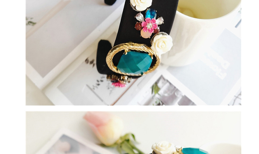 Fashion Black Diamond-shaped Resin Flower Alloy Geometric Fabric Headband,Head Band