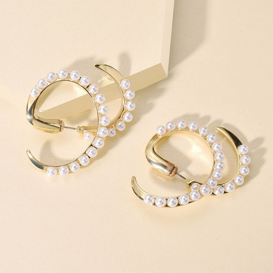 Fashion Golden Pearl Geometric Alloy Hollow Earrings,Hoop Earrings