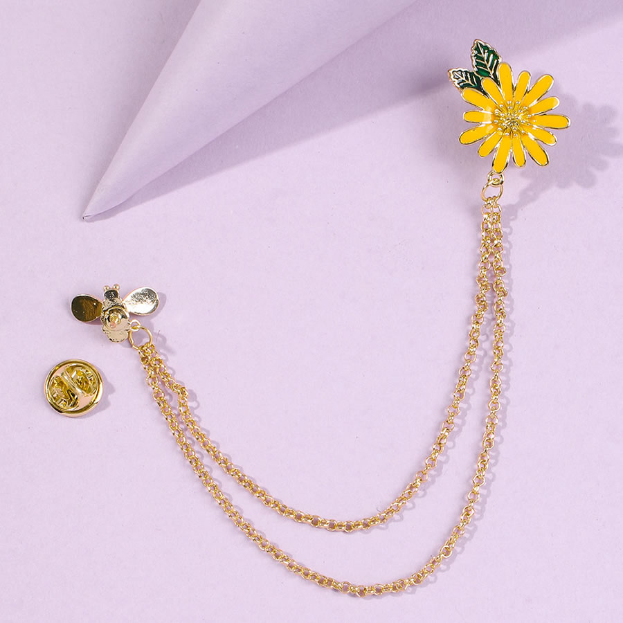 Fashion Golden Dripping Flower Bee Alloy Chain Brooch,Korean Brooches