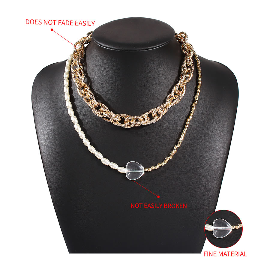 Fashion Golden Resin Love Pearl Alloy Multilayer Necklace,Chains
