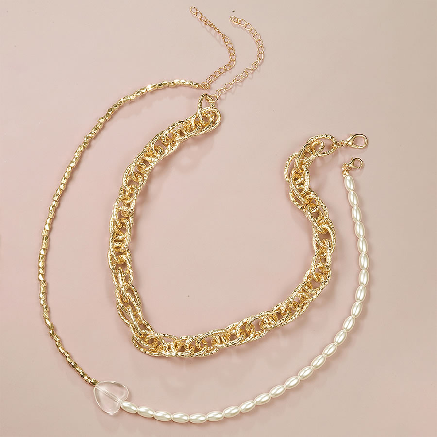 Fashion Golden Resin Love Pearl Alloy Multilayer Necklace,Chains