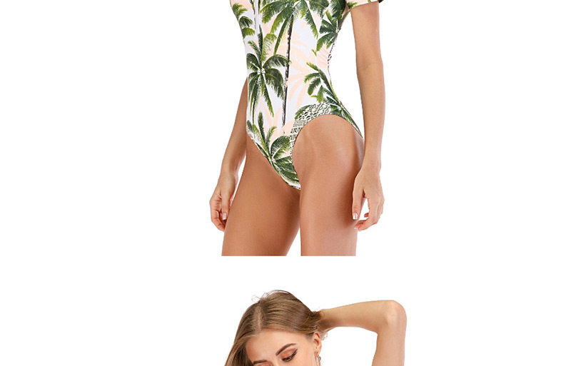 Fashion Green Coconut Print Zipper One-piece Swimsuit Diving Suit,One Pieces