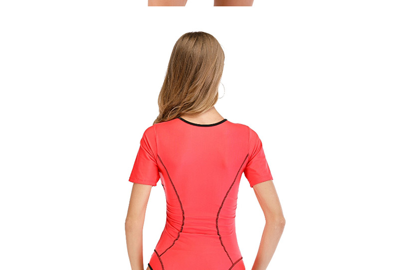Fashion Pink Covered Contrast Zipper One-piece Swimsuit Wetsuit,One Pieces