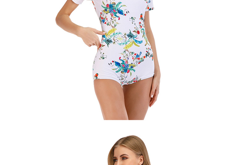 Fashion White Leaf Flower Printed One-piece Swimsuit Diving Suit,One Pieces
