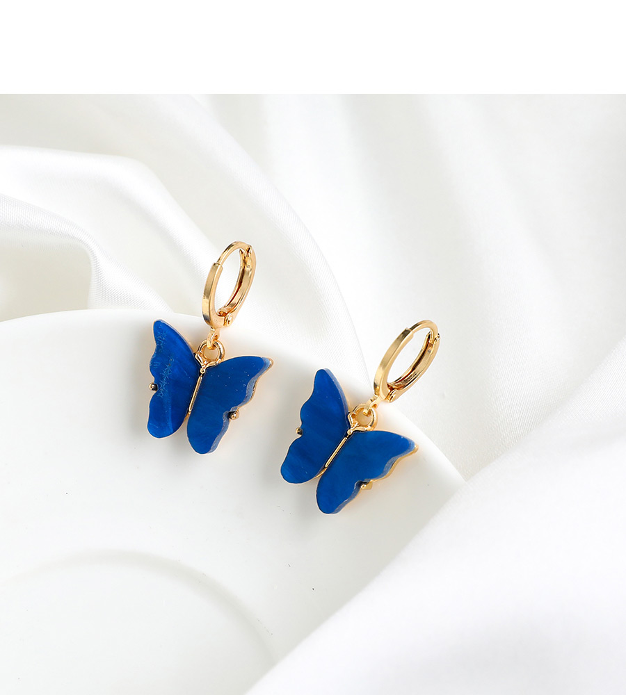 Fashion Royal Blue Alloy Resin Butterfly Earrings,Hoop Earrings