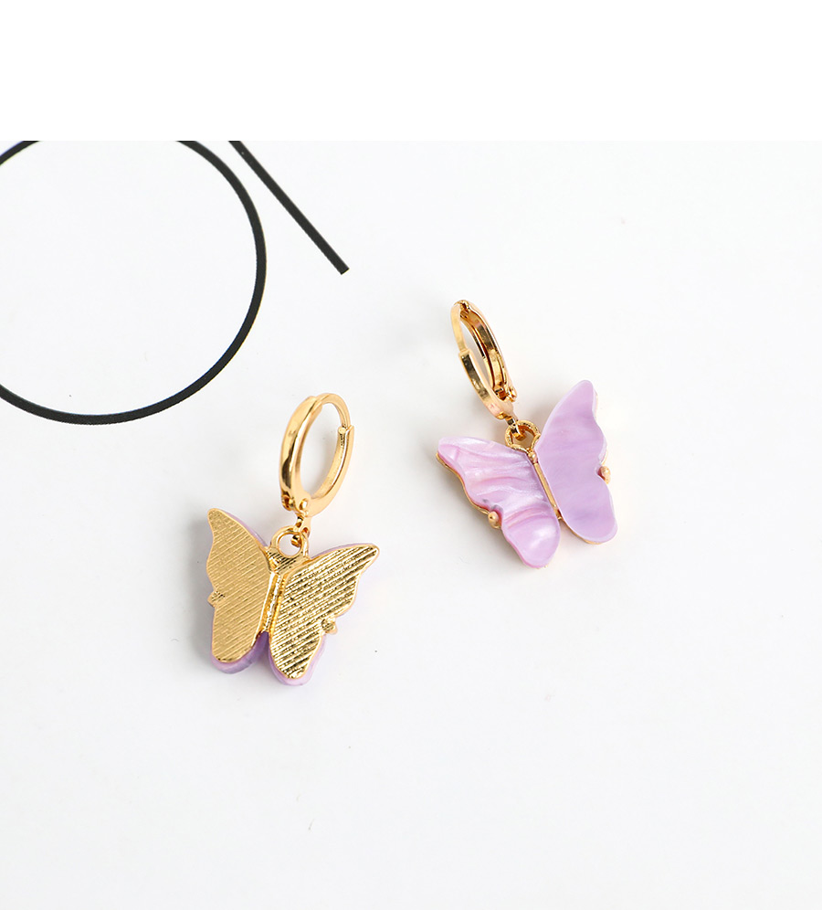 Fashion Pink Alloy Resin Butterfly Earrings,Hoop Earrings