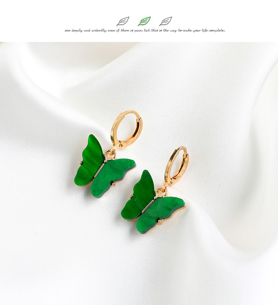 Fashion Green Alloy Resin Butterfly Earrings,Hoop Earrings