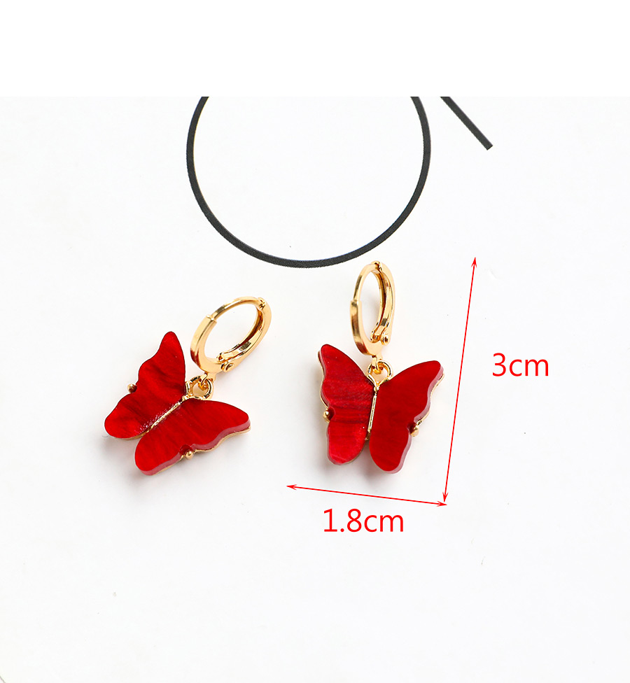 Fashion Red Alloy Resin Butterfly Earrings,Hoop Earrings