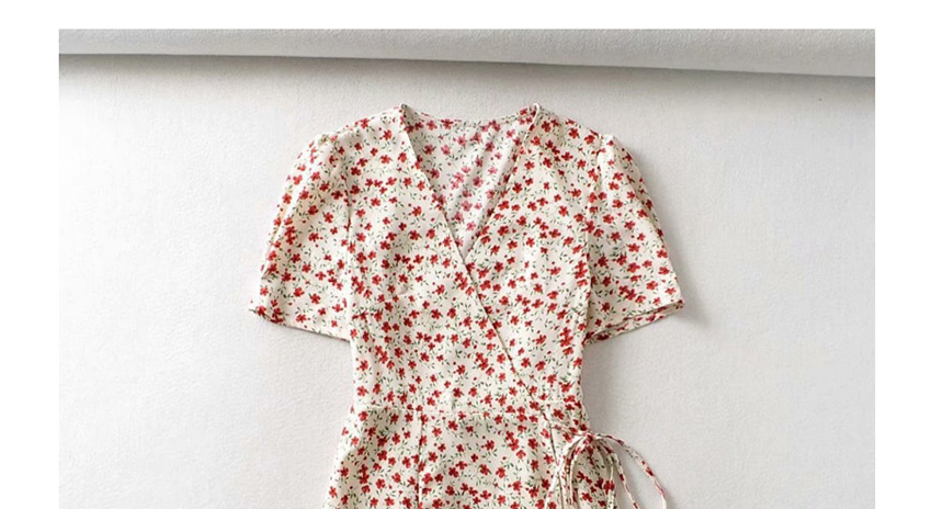 Fashion Beige One-piece Flower Print V-neck Lace Dress,Mini & Short Dresses