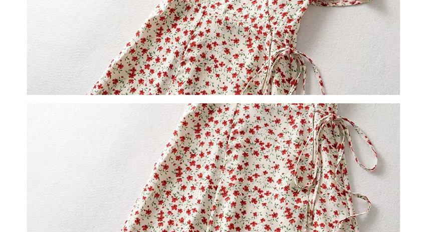 Fashion Beige One-piece Flower Print V-neck Lace Dress,Mini & Short Dresses