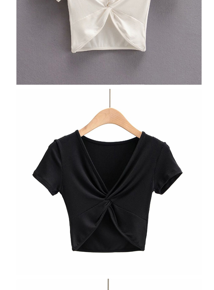 Fashion Black Cross-shrink V-neck Short Slim T-shirt,Tank Tops & Camis