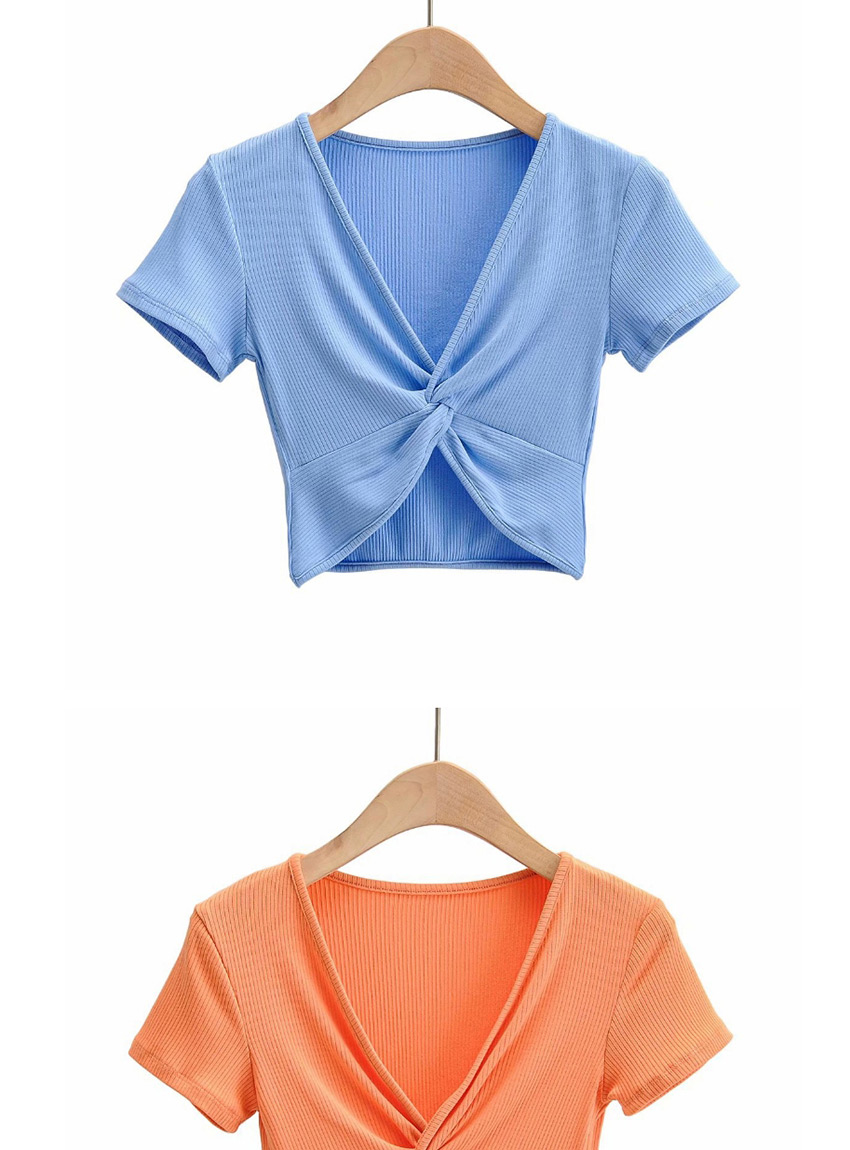 Fashion Orange Cross-shrink V-neck Short Slim T-shirt,Tank Tops & Camis