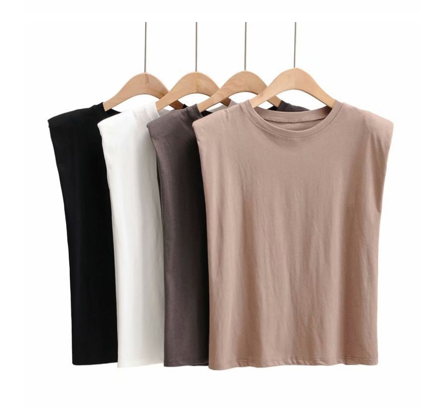Fashion White Loose Shoulder Pad Round Neck Pullover T-shirt,Tank Tops & Camis