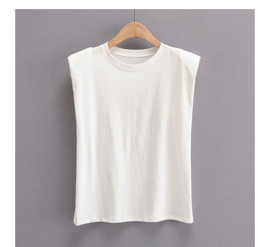 Fashion White Loose Shoulder Pad Round Neck Pullover T-shirt,Tank Tops & Camis