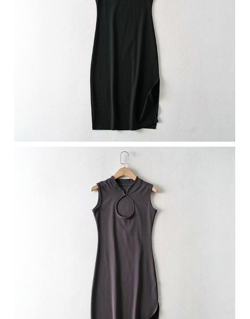 Fashion Gray Cheongsam Sleeveless Slim-out Split Dress,Mini & Short Dresses