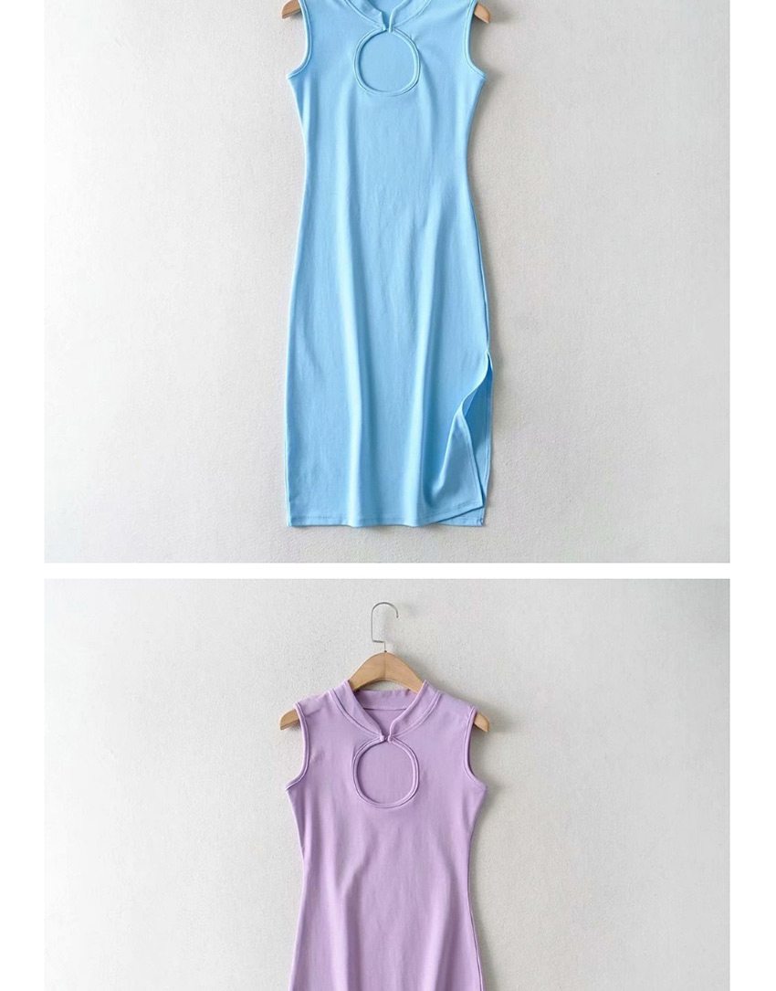 Fashion Purple Cheongsam Sleeveless Slim-out Split Dress,Mini & Short Dresses