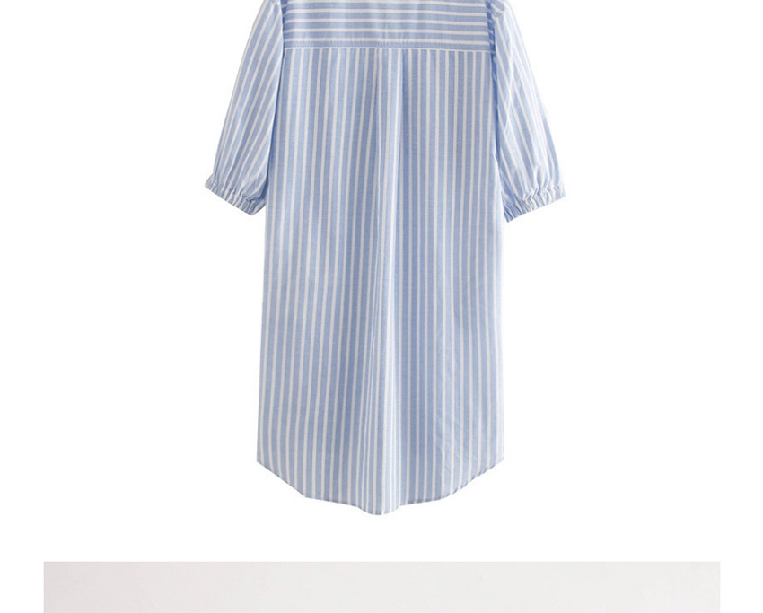 Fashion Blue Striped Shirt Loose Dress,Long Dress