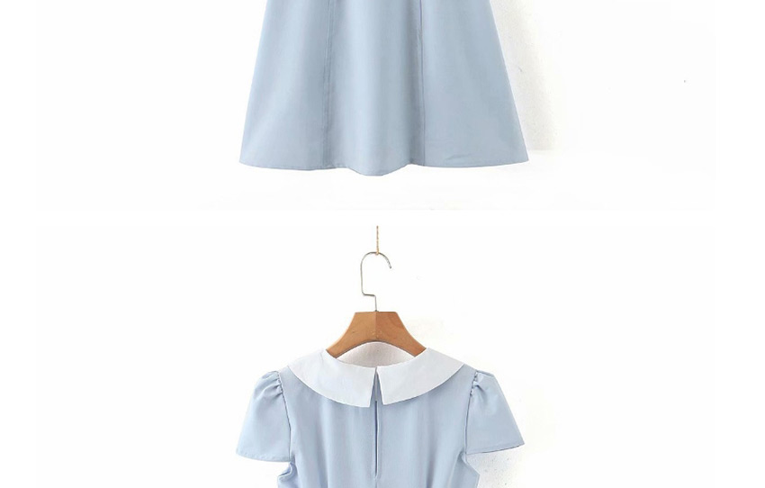 Fashion Blue Contrast Dress With Loose Lapel Stitching,Mini & Short Dresses