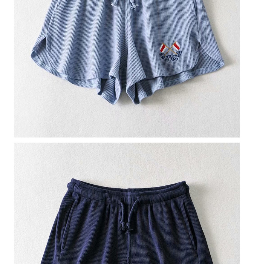 Fashion Blue Gray Flag Embroidered Lace-up Straight Shorts,Shorts