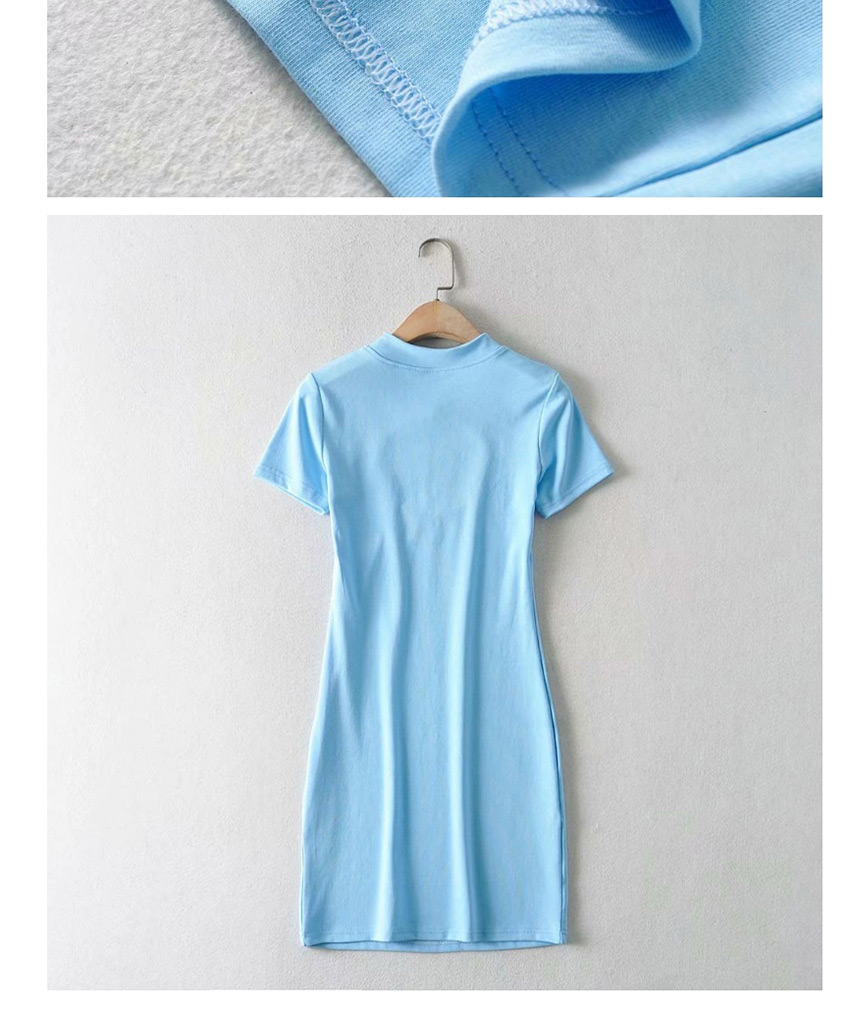 Fashion Blue Cutout Short Sleeve Slim Dress,Mini & Short Dresses