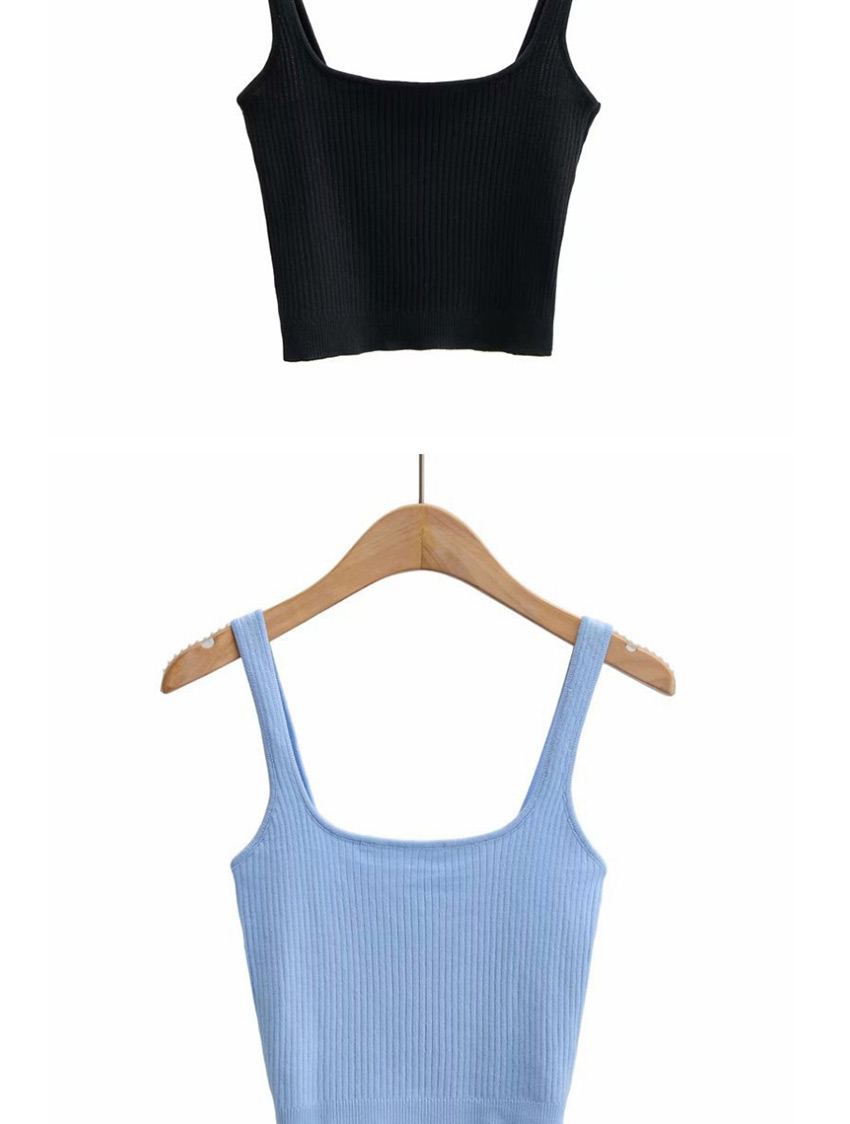 Fashion Blue Square Collar Knitted Camisole T-shirt,Tank Tops & Camis