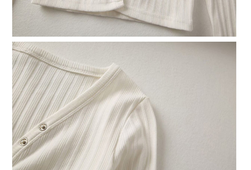 Fashion White V-neck Single-row Snap Buckle Irregular Rib Slim Fit Knitted T-shirt,Tank Tops & Camis