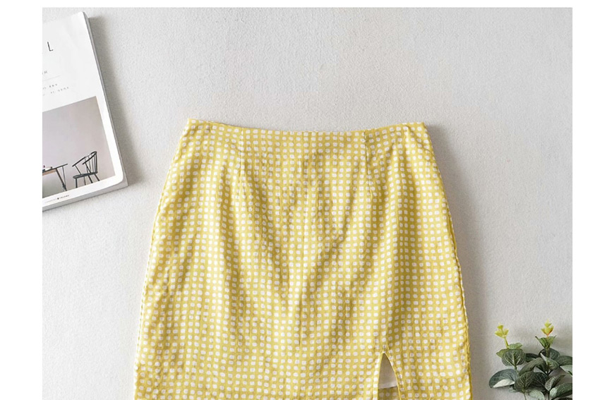 Fashion Yellow Checked Slit Skirt,Skirts