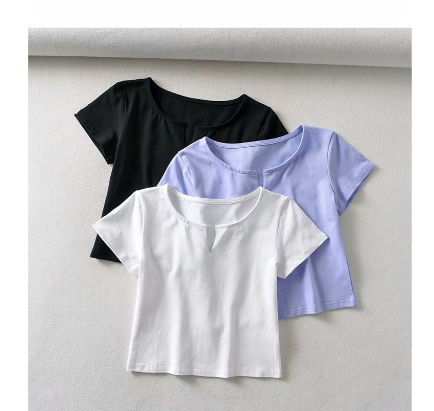 Fashion White V-neck Solid Color Short Sleeve Slim Pullover T-shirt,Hair Crown
