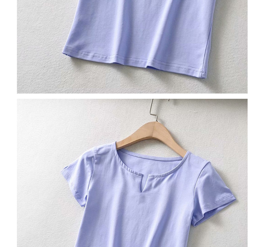Fashion White V-neck Solid Color Short Sleeve Slim Pullover T-shirt,Hair Crown