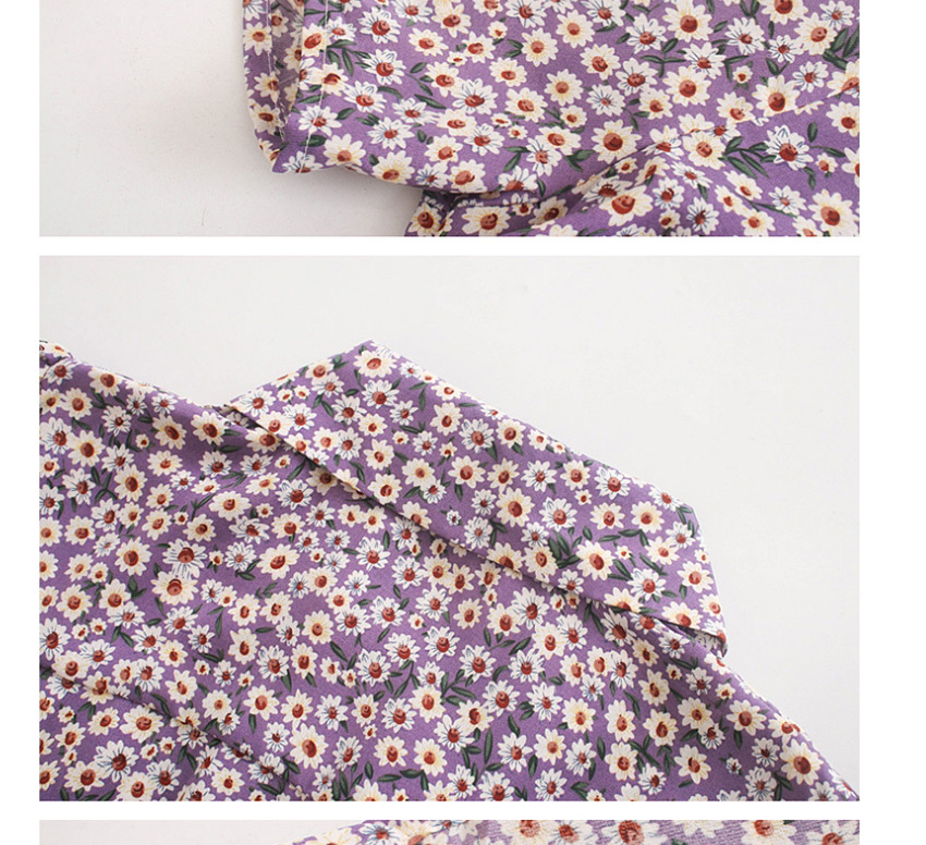 Fashion Purple Chrysanthemum Ruffled V-neck Waist Dress,Long Dress
