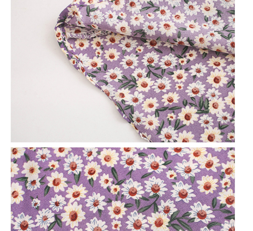 Fashion Purple Chrysanthemum Ruffled V-neck Waist Dress,Long Dress