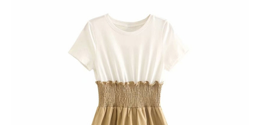 Fashion Khaki Cotton Stitching Contrast Loose Dress,Mini & Short Dresses