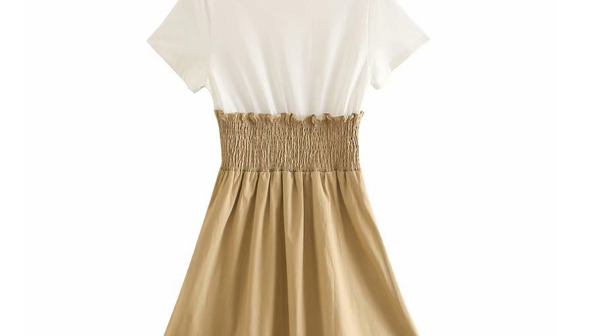 Fashion Khaki Cotton Stitching Contrast Loose Dress,Mini & Short Dresses